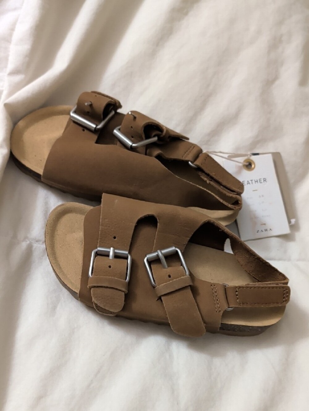 Zara Kids Brown Leather Hook-and-Loop Sandals